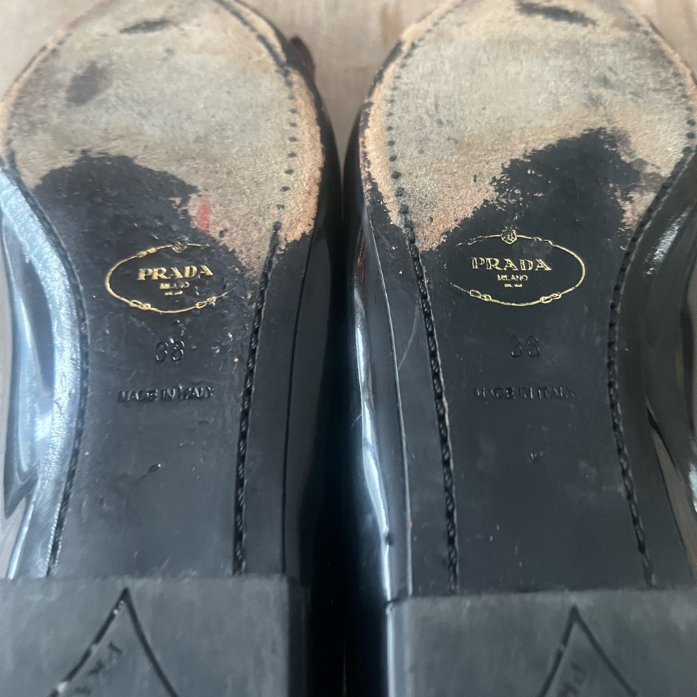 Prada Women's Black and Dark Red Patent Flats - Picture 10 of 13